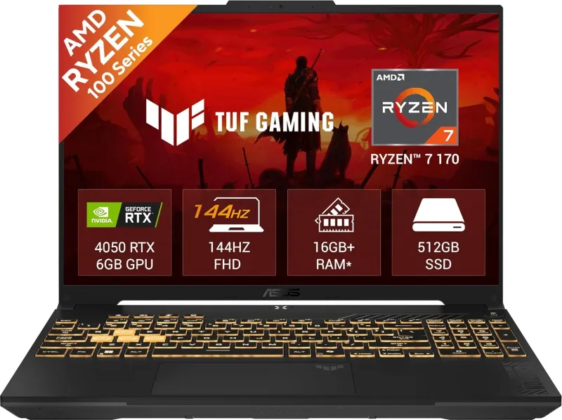 Asus TUF A16 FA607NUQ-RL047WS Gaming Laptop (AMD Ryzen 7 170/ 16GB / 512GB SSD/ Win11 / 6GB RTX4050 Graph)
