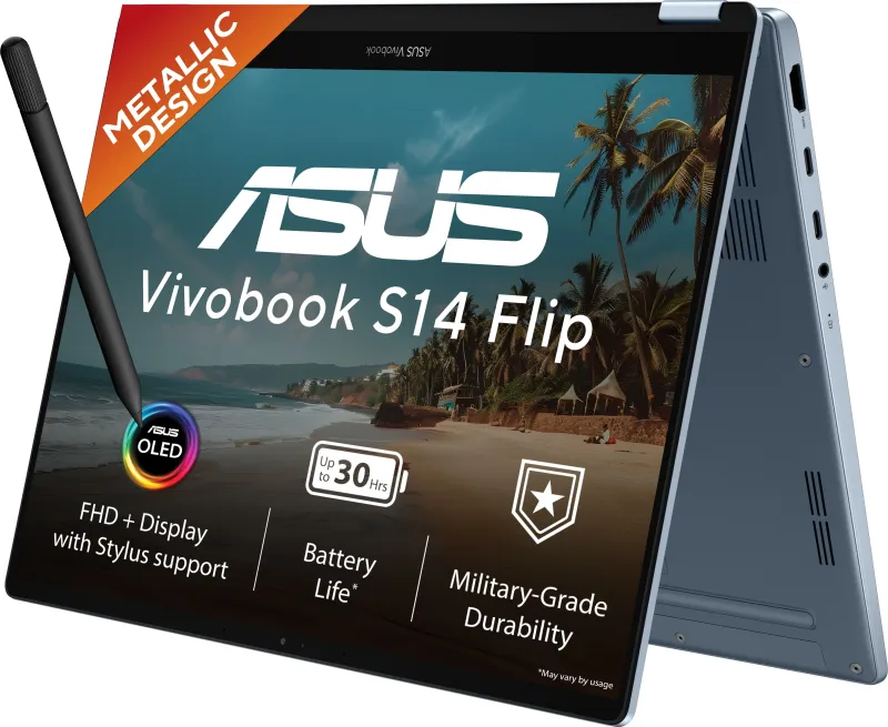Asus Vivobook S14 Flip OLED (2026) TP5408QA-U2093WS Laptop (Qualcomm Snapdragon X/ 8GB/ 512GB SSD/Win11)
