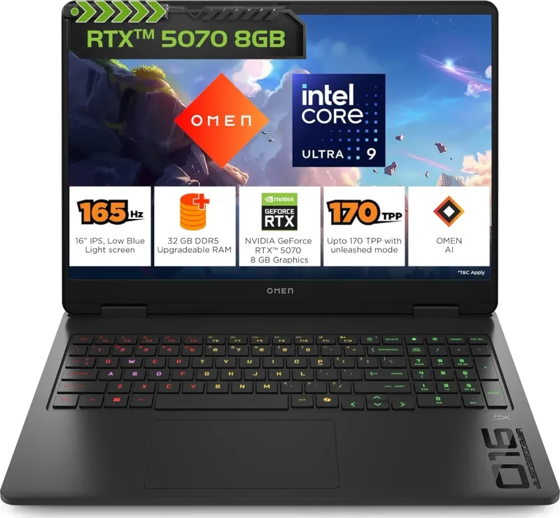 HP Omen 16-an0012TX Gaming Laptop (Intel Core Ultra 9 285H/ 32GB/ 1TB SSD/ Win11/ 8GB RTX 5070 Graph)