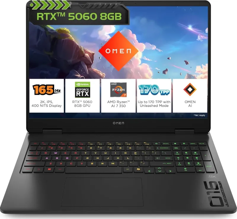 HP Omen 16-ap0183AX Gaming Laptop (AMD Ryzen AI 7 350/ 24GB/ 1TB SSD/ Win11/ 8GB RTX 5060 Graph)