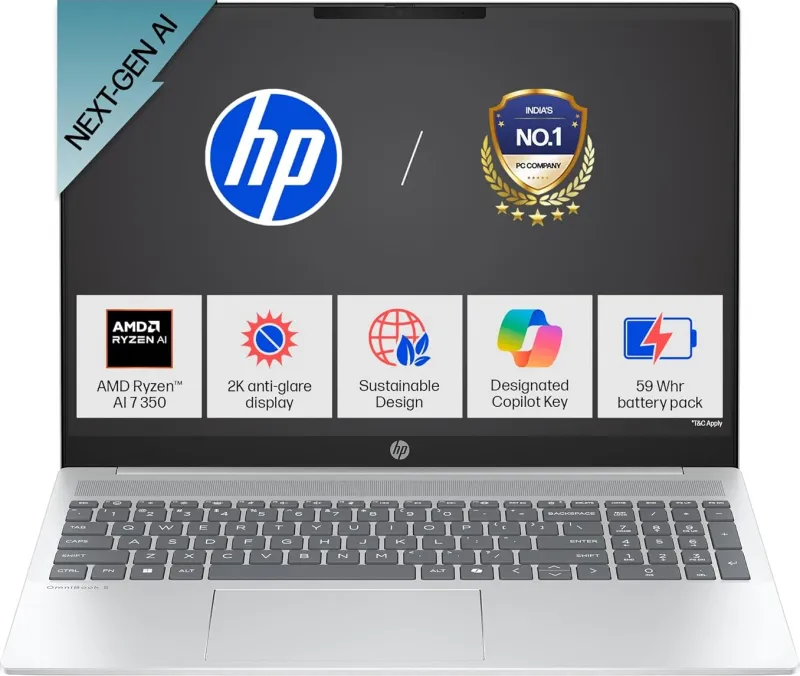 HP OmniBook 5 Next Gen AI 16-ag1048AU Laptop (AMD Ryzen AI 7 350/ 16GB/ 512GB SSD/ Win11)