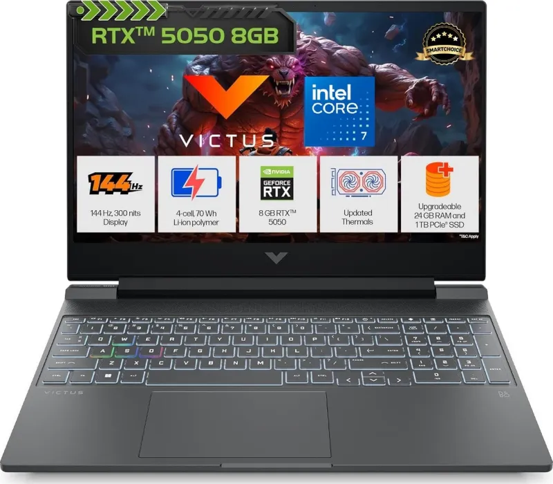 HP Victus 15-fa2409TX Gaming Laptop (Intel Core 7-240H/ 24GB/ 1TB SSD/ Win 11/ 8GB RTX 5050 Graphics)