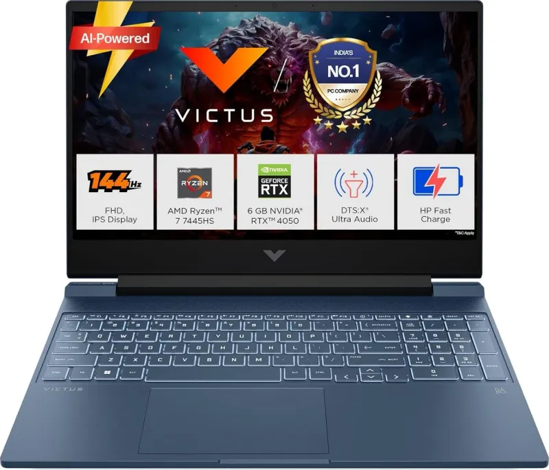 HP Victus 15-fb3118AX Gaming Laptop (AMD Ryzen 7 7445H/ 16GB/ 512GB SSD/ Win11/ 6GB RTX 4050)