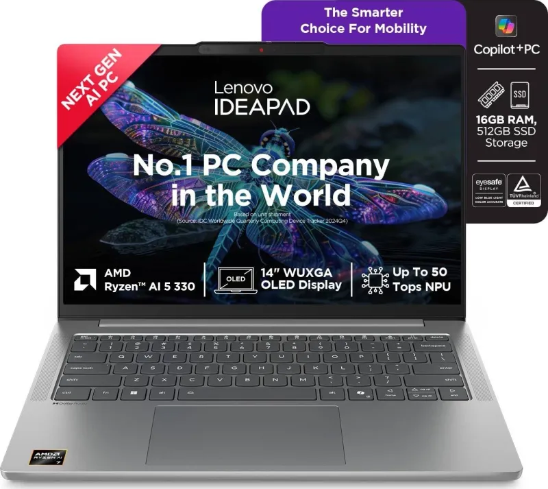 Lenovo IdeaPad Slim 5 83HX0096IN AI Laptop (AMD Ryzen AI 5 330/ 16GB RAM/ 512GB SSD/ Win 11)
