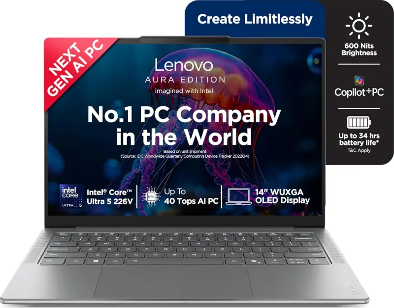 Lenovo Yoga Slim 7 Aura Edition 83JX00CSIN AI Laptop (Intel Evo Core Ultra 5 226V/ 16GB/ 512GB/ Win11)