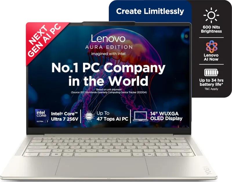 Lenovo Yoga Slim 7 Aura Edition 83JX00EXIN AI Laptop (Intel Evo Core Ultra 7 256V/ 16GB/ 512GB/ Win11)