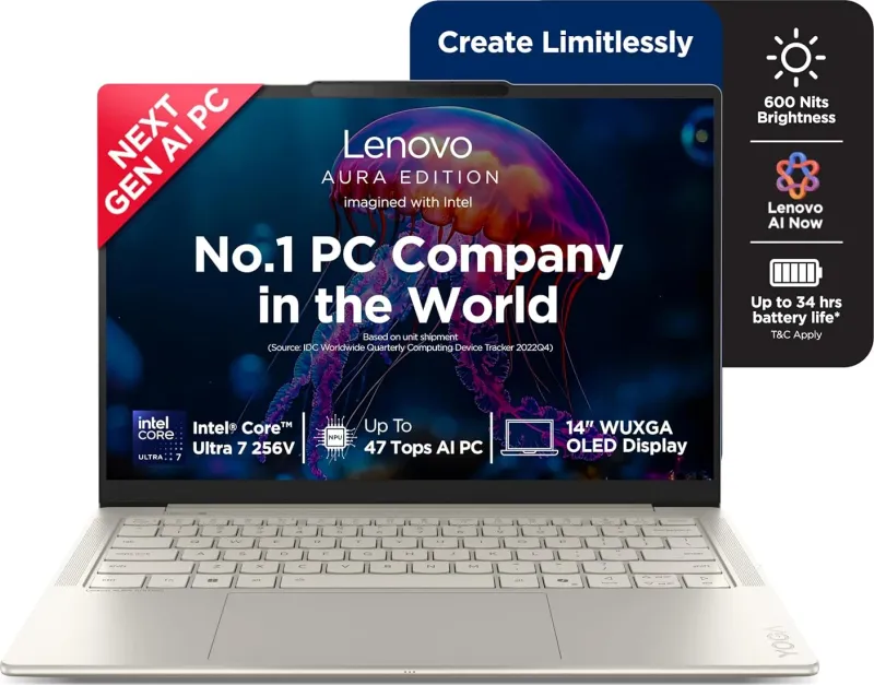 Lenovo Yoga Slim 7 Aura Edition 83JX00H2IN AI Laptop (Intel Evo Core Ultra 7 256V/ 16GB/ 512GB/ Win11)